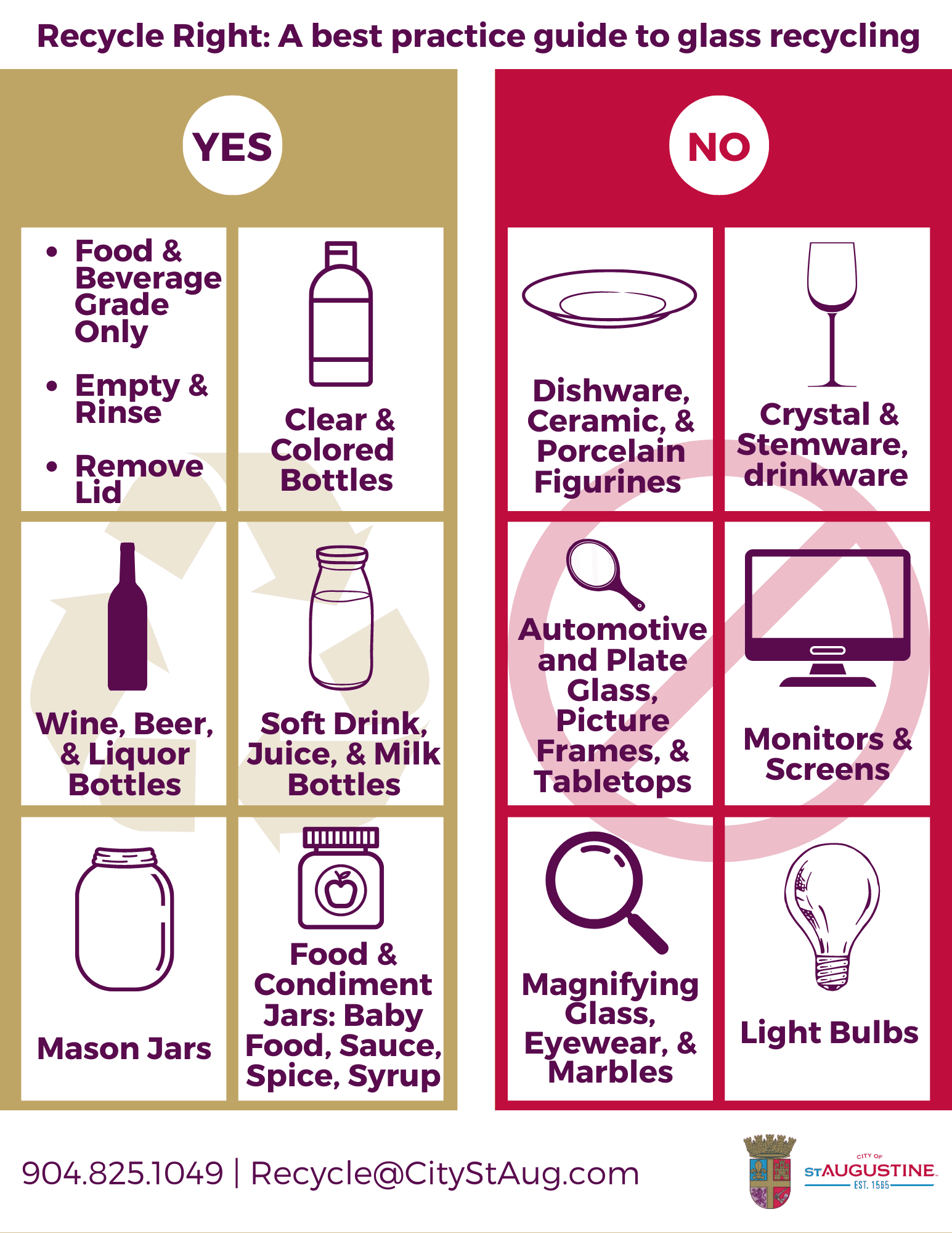 Acceptable glass items for recycling under this program include: packaging food, beverages, hot sauc
