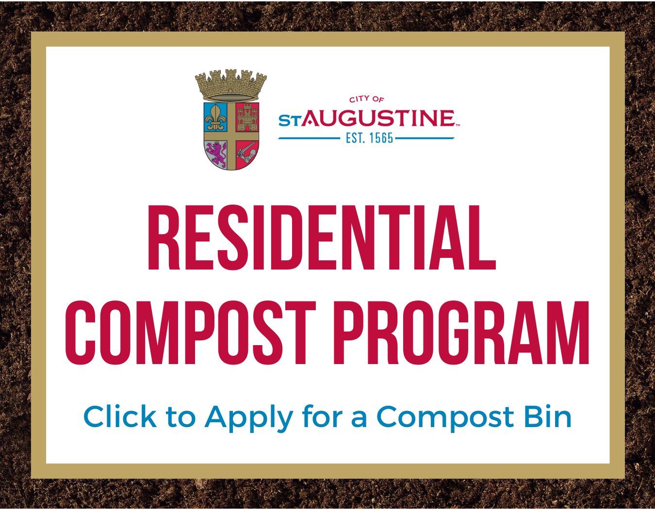 White box with text Residential Compost Program Click to Apply for a Compost Bin